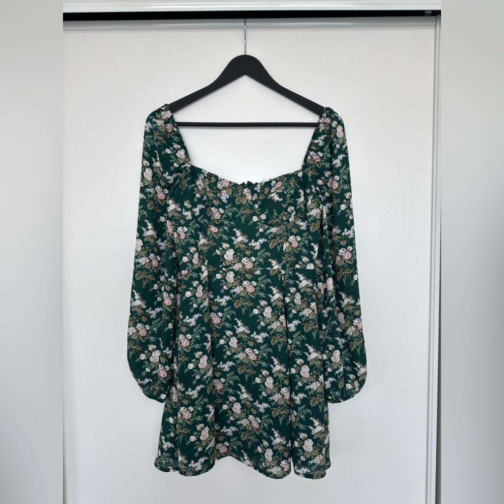 square neck dress - green floral
